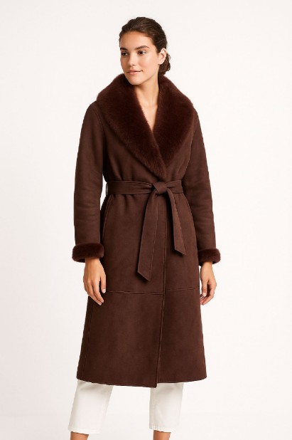 Εικόνα της b'Μακρύ Καστόρ Shearling Coat με Εντυπωσιακό Γιακά