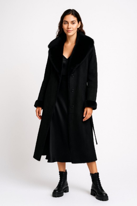 Picture of Long Shearling Coat with Statement Collar