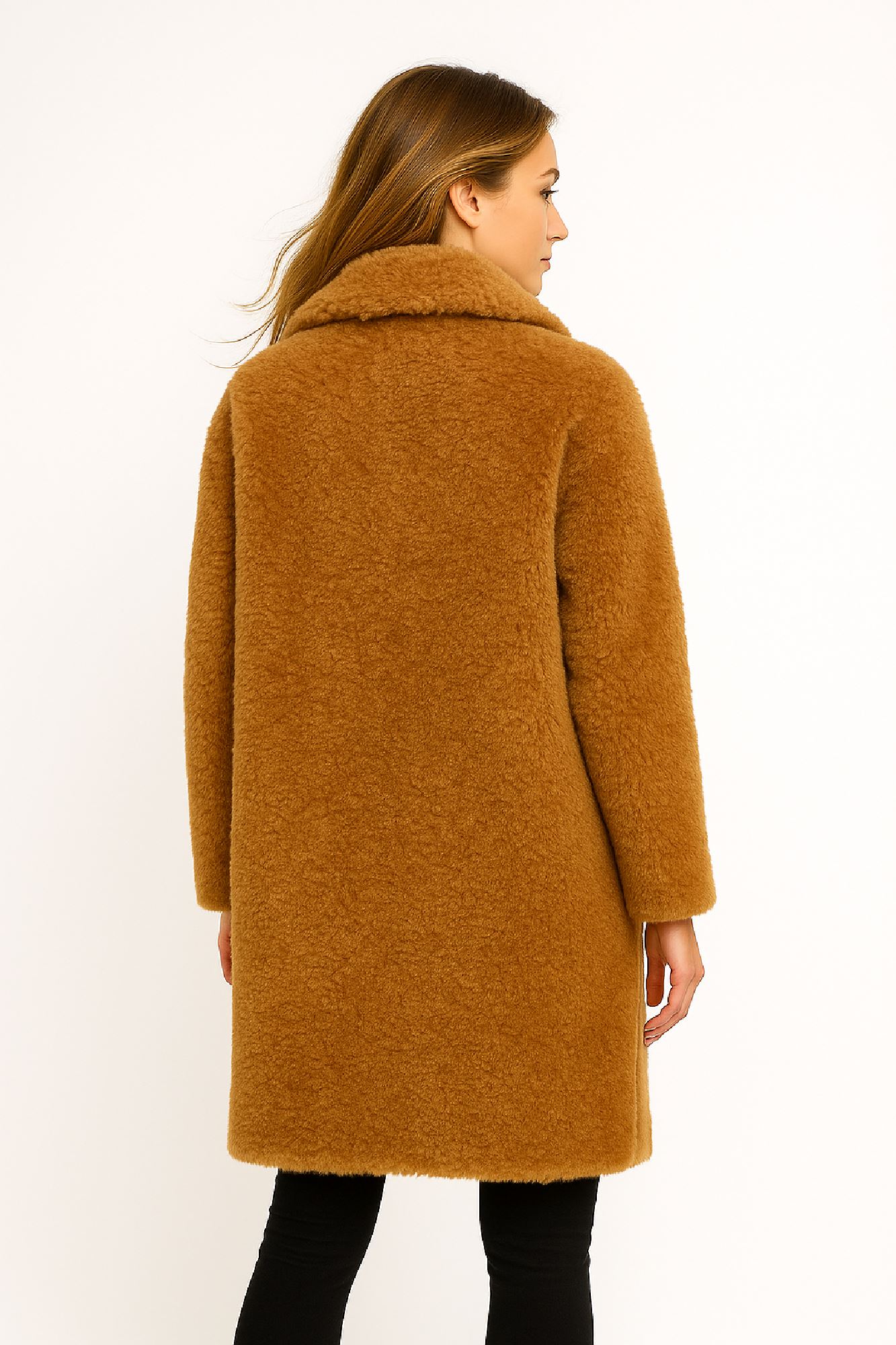 Picture of Long Textured Faux-Fur Coat with Classic Silhouette