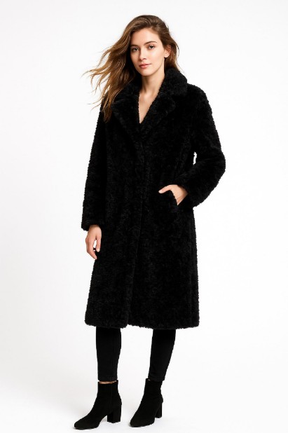 Picture of Long Textured Faux-Fur Coat with Classic Silhouette
