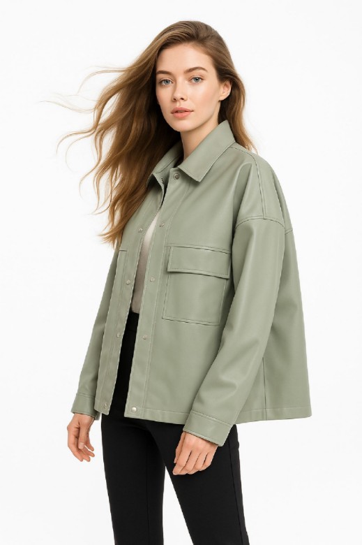 Picture of Oversized Faux Leather Jacket with Pockets