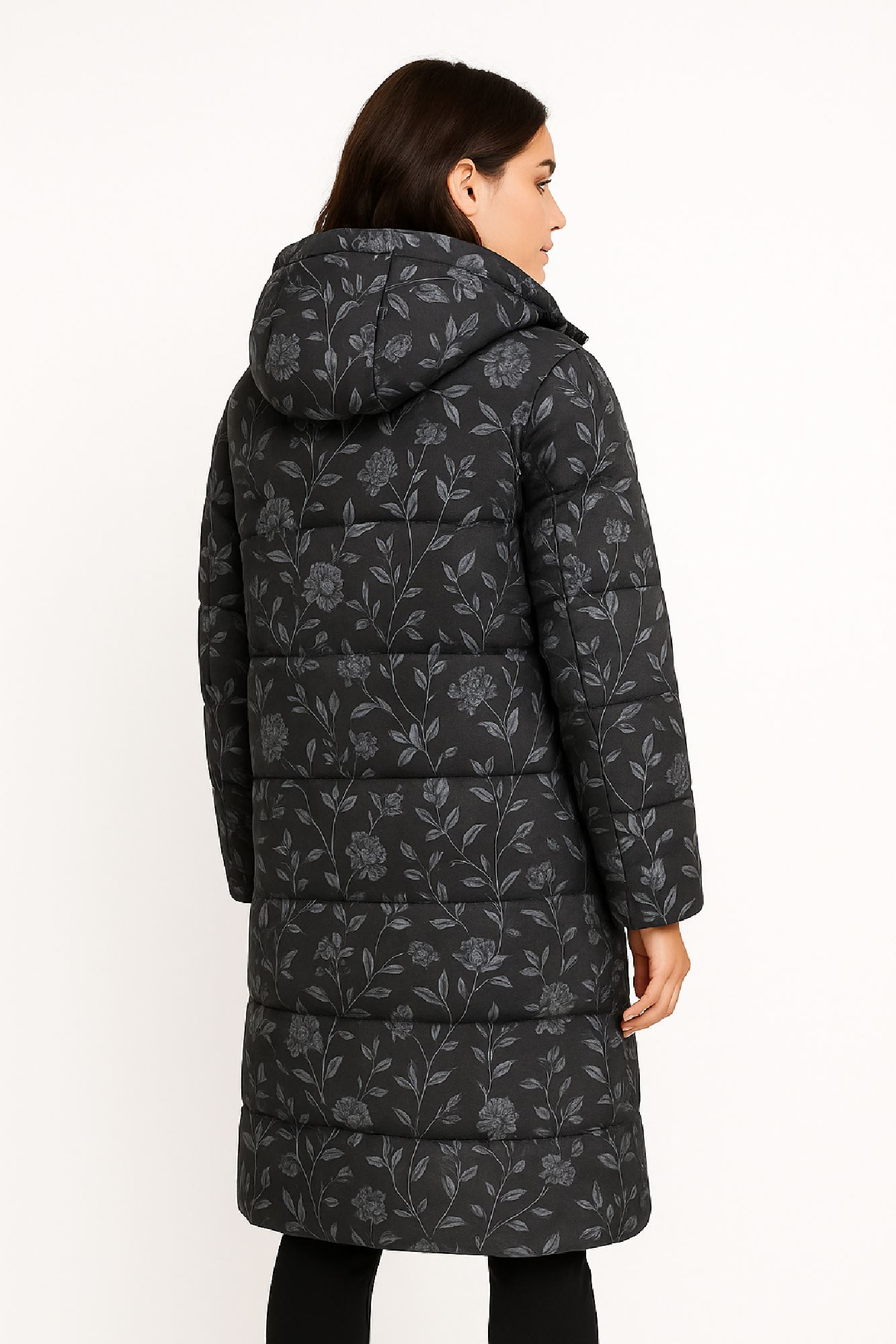 Picture of Long Puffer Coat with Embossed Floral Design
