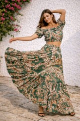 Εικόνα της Μάξι Εμπριμέ Φούστα με Λάστιχο & Βολάν