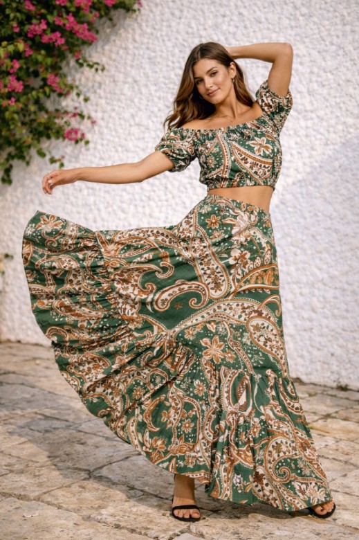 Εικόνα της Μάξι Εμπριμέ Φούστα με Λάστιχο & Βολάν