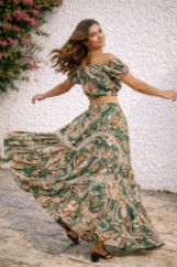 Εικόνα της Μάξι Εμπριμέ Φούστα με Λάστιχο & Βολάν