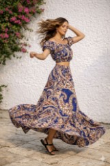 Picture of Printed Maxi Skirt with Elastic Waist & Ruffle Hem