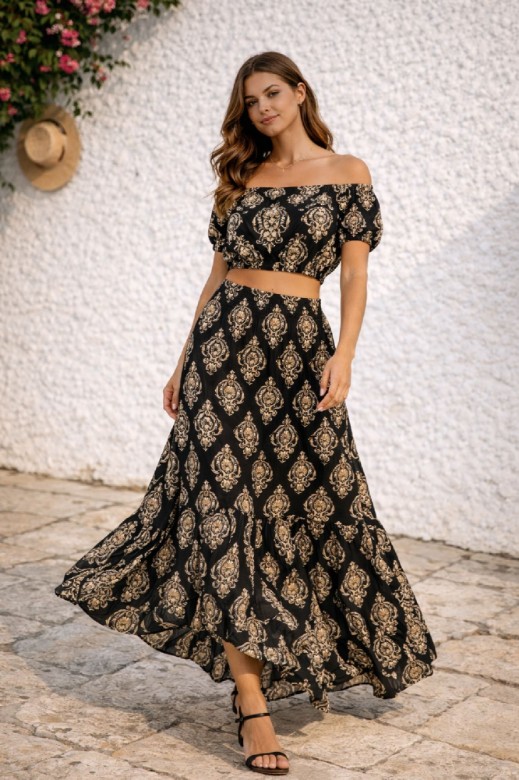 Εικόνα της Μάξι Εμπριμέ Φούστα με Λάστιχο & Βολάν